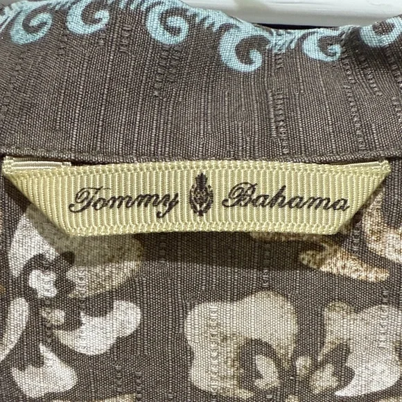Tommy Bahama Brown and Blue Floral Button Down Silk Shirt Men’s L - Picture 2 of 6